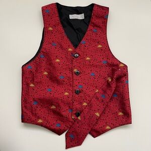 Vintage Boys Vest & Tie Matching Set Car Theme Graphic Kids Children’s Size 6X